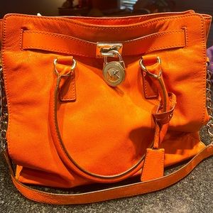 Michael Kors Hamilton Traveler Orange Leather Shoulder Bag